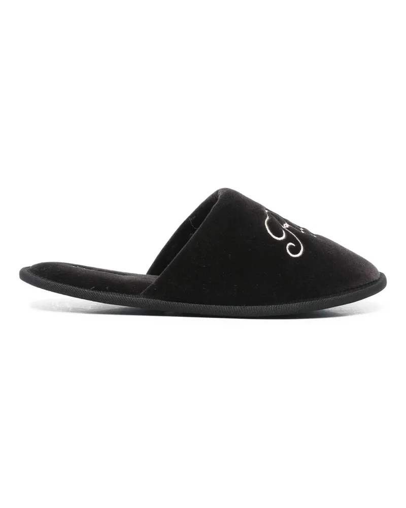 Frame Denim Embroidered Slippers Black