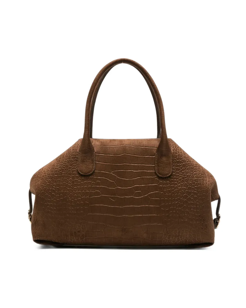 THEMOIRÈ Talia Croc-effect Suede Tote Bag Brown