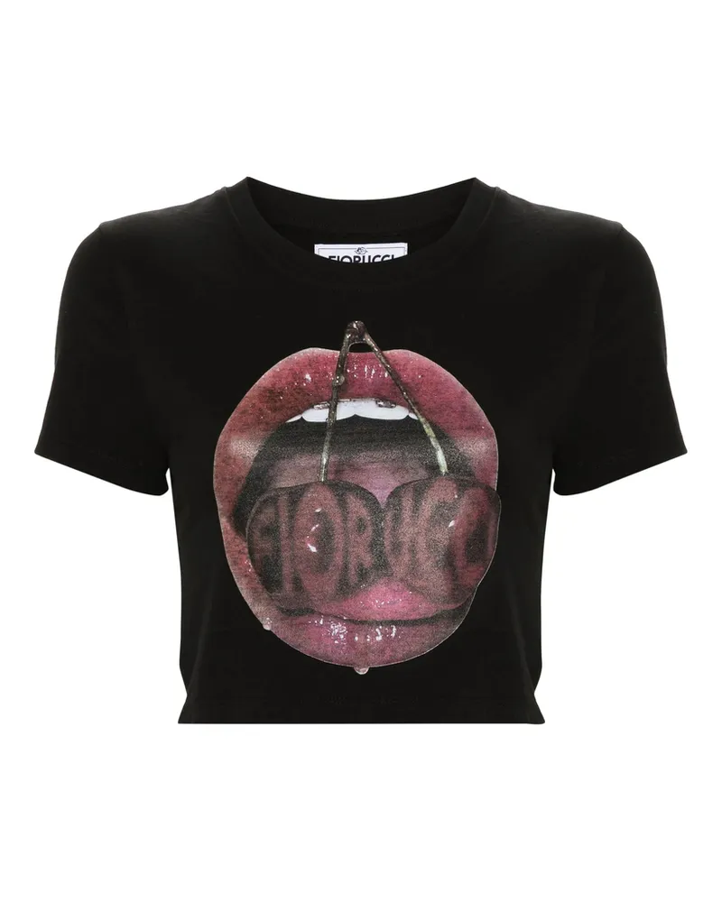 Fiorucci Graphic-print Cropped T-shirt Black