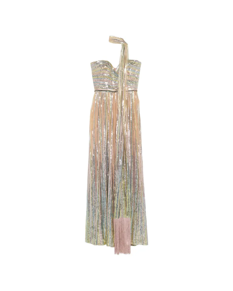 Elie Saab Sequin Tassel Maxi Dress (set Of Three Neutrals