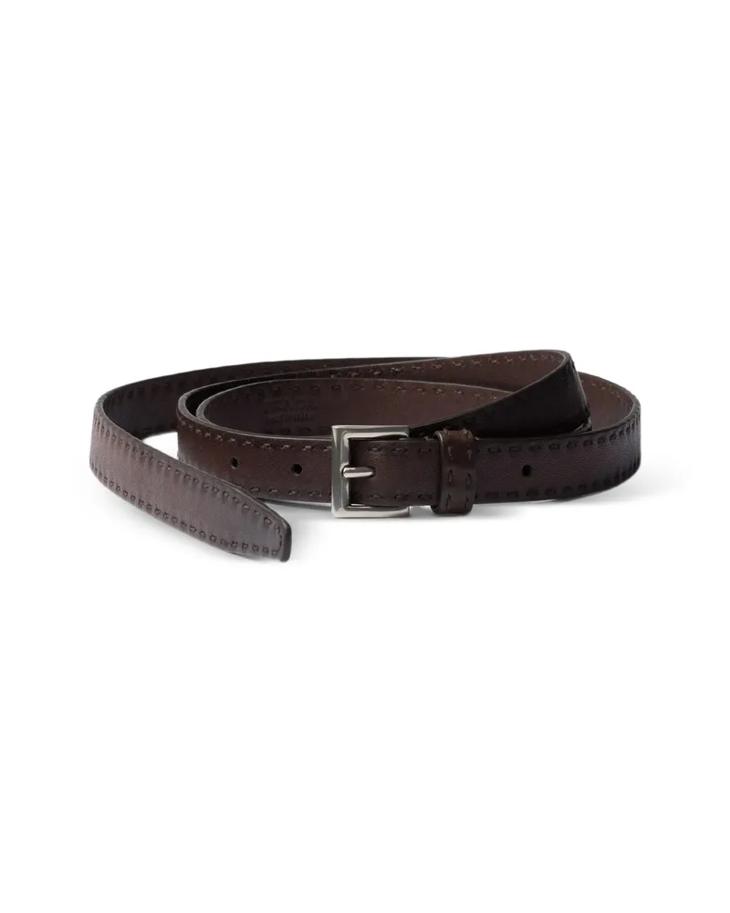 Prada Antiqued Leather Belt Brown