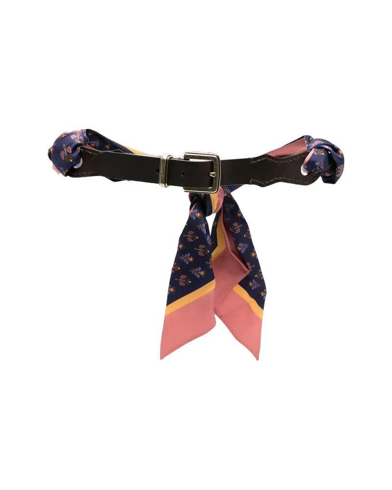 Etro Paisley-print Leather-panel Belt Blue