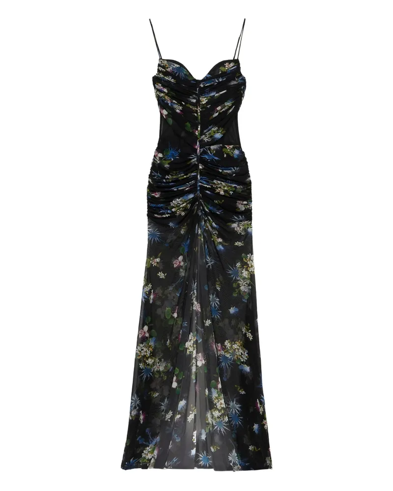 Blumarine Floral-print Ruched Maxi Dress Black