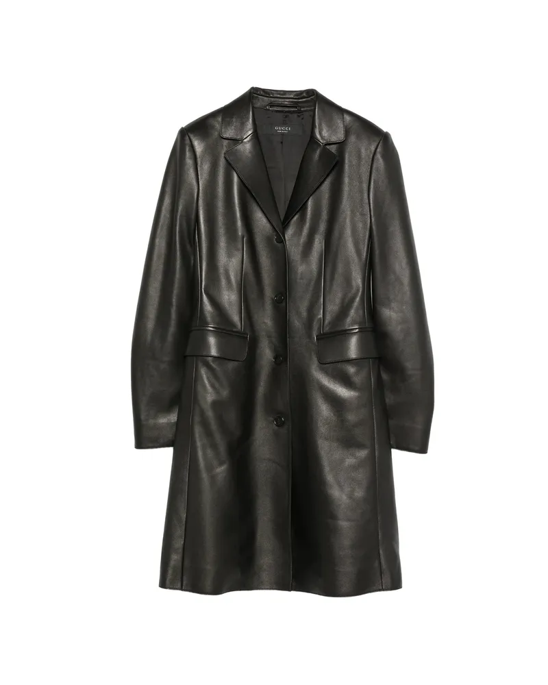 Gucci Leather Single-breasted Coat Black