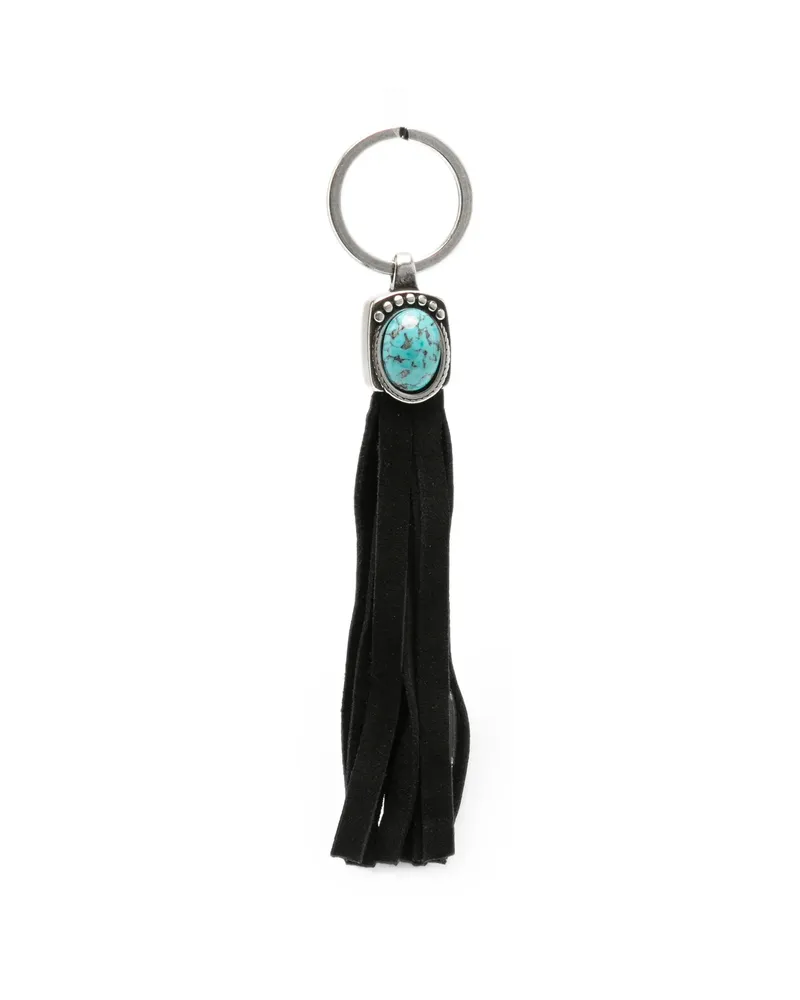 ERALDO Turquoise-embellished Fringed Keyring Black