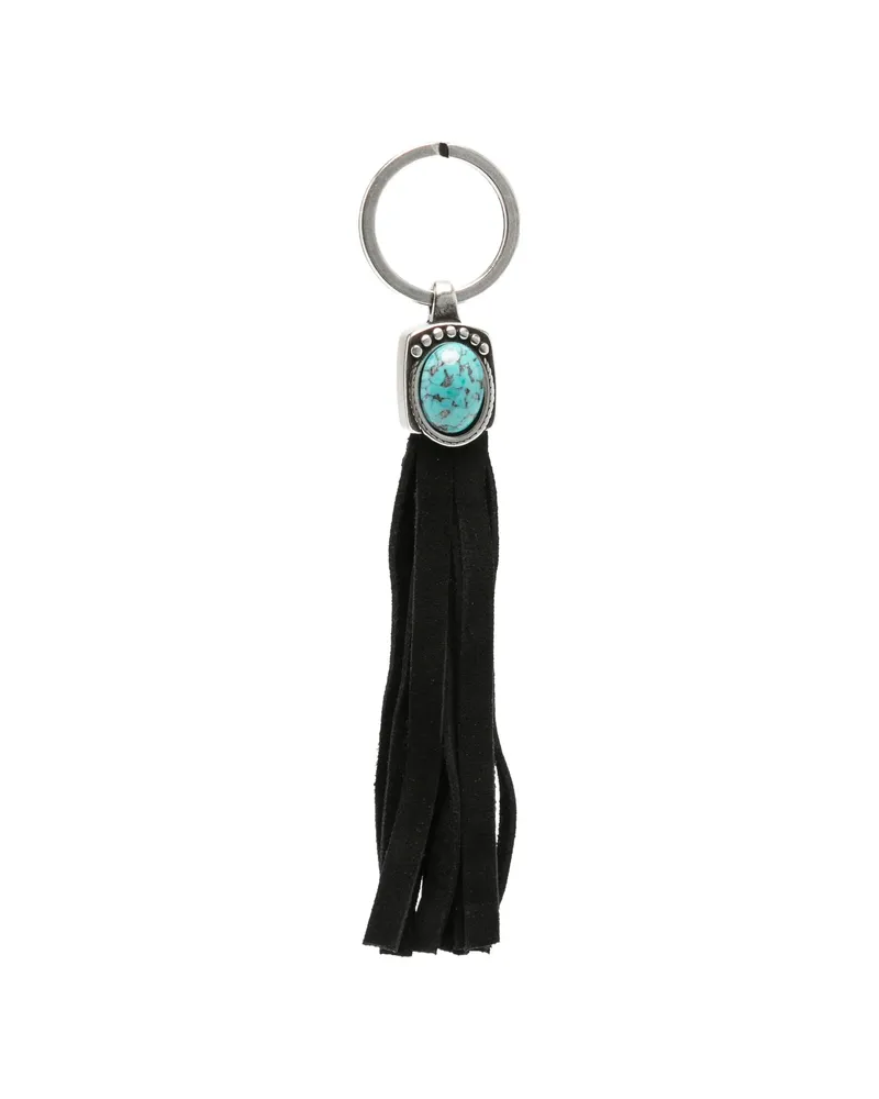 ERALDO Turquoise-embellished Fringed Keyring Black