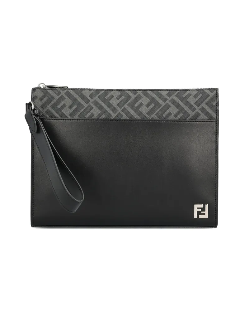 Fendi FF Squared Pouch Clutch Bag Black