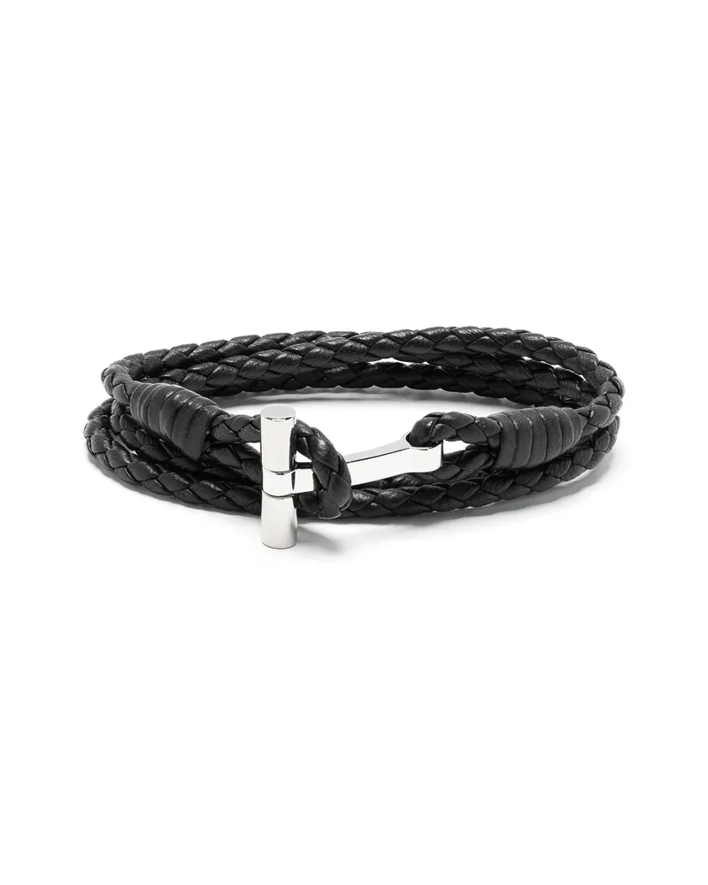 Tom Ford Braided Leather Bracelet Black