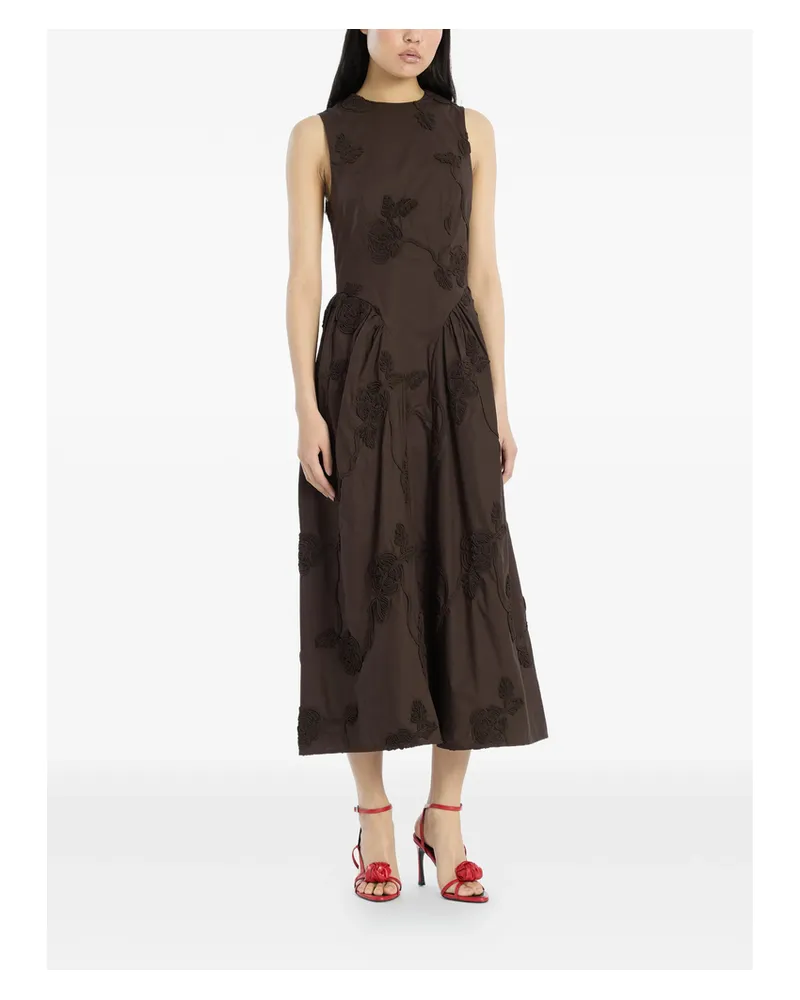 ROTATE Birger Christensen Flower-detail Midi Dress Brown