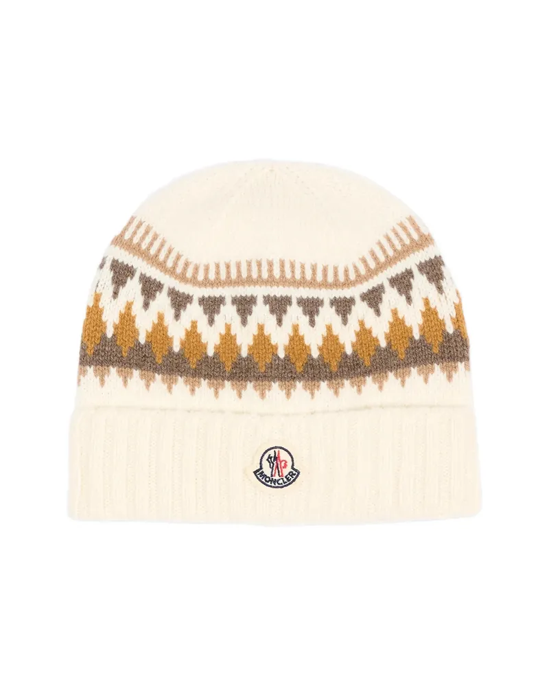 Moncler Fair Isle-knit Beanie Hat Neutrals