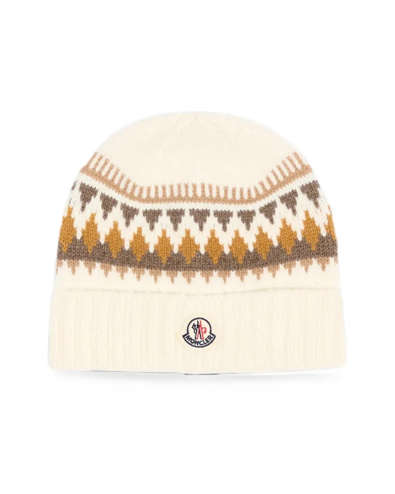 Moncler Fair Isle-knit Beanie Hat Neutrals