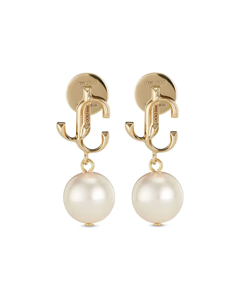Jimmy Choo Logo-lettering Pearl Earrings Gold