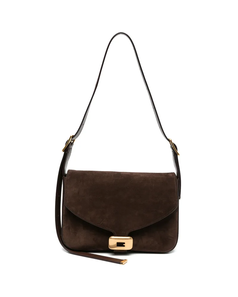 Balenciaga Suede Logo-buckle Shoulder Bag Brown