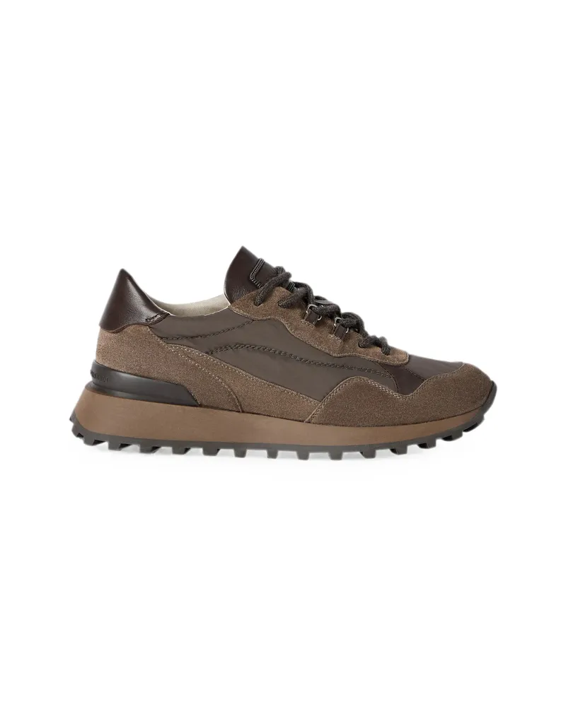 Brunello Cucinelli Suede And Techno Cotton Runners With Shiny Detail Sneakers Brown