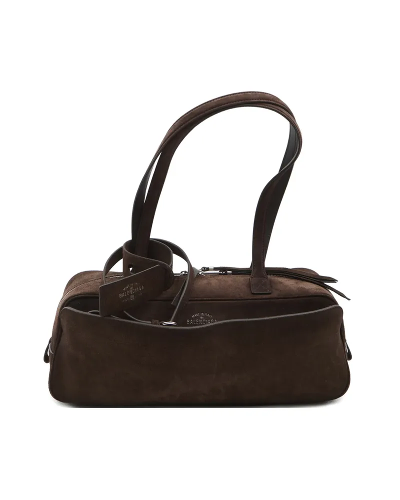 Balenciaga Carrie Clip Two-top-handles Bowling Shoulder Bag Brown