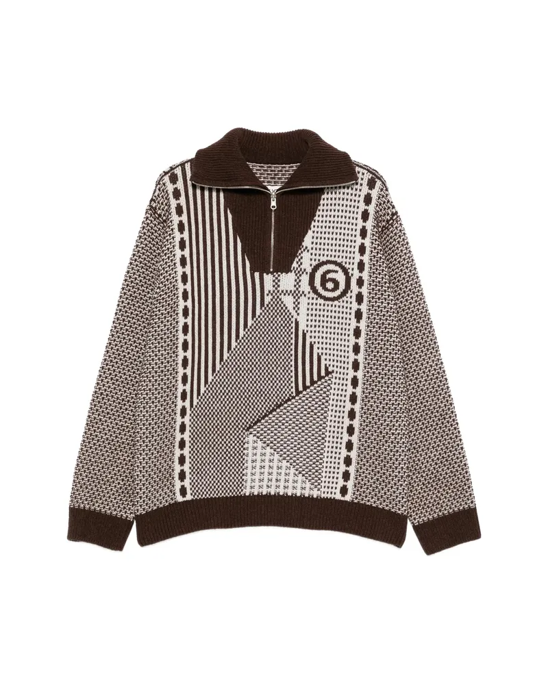 Maison Margiela Patchwork Quarter-zip Knit Brown