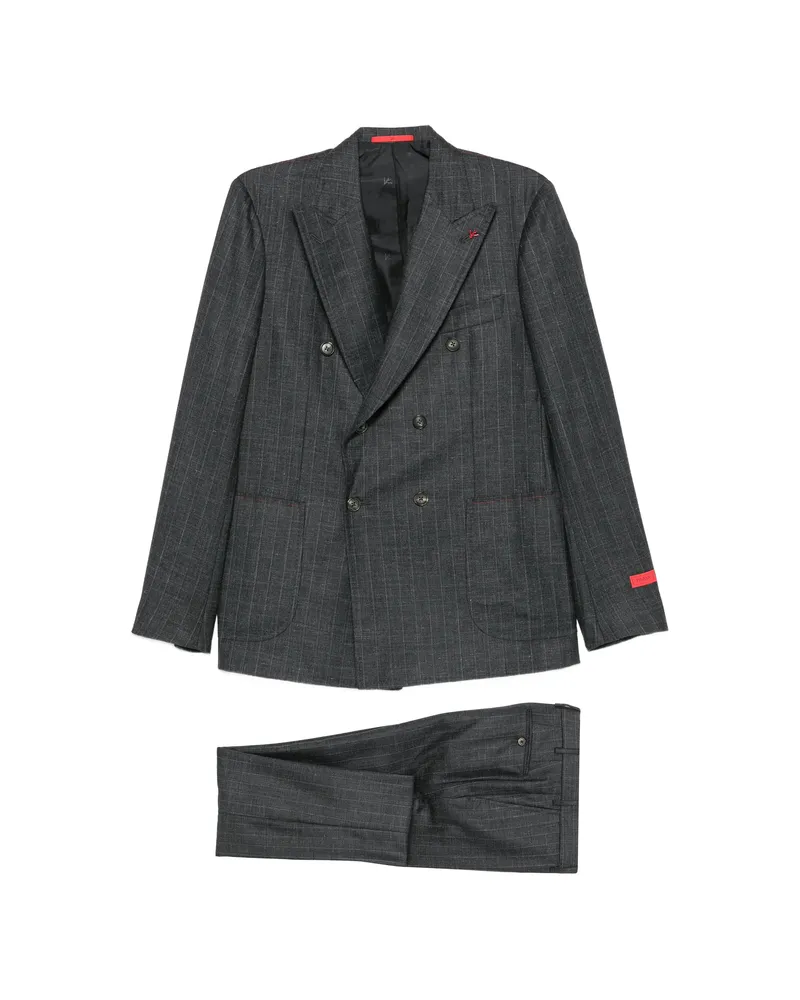 Isaia Pinstriped Double-breasted Suit Grey