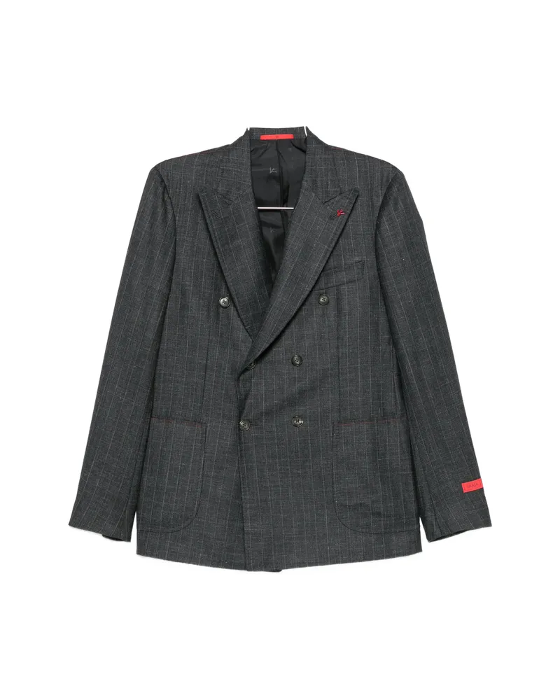 Isaia Pinstriped Double-breasted Suit Grey