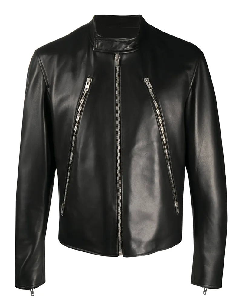 Maison Margiela Mock Neck Leather Jacket Black