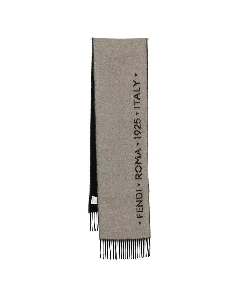 Fendi Logo-print Fringed Scarf Neutrals