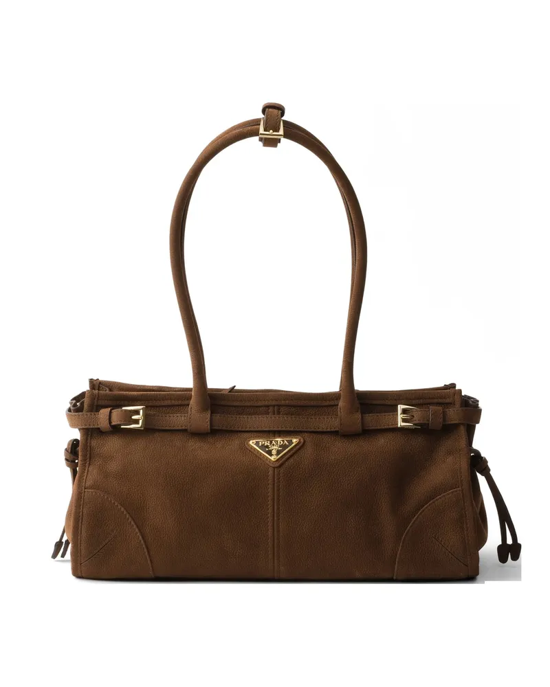 Prada Bonnie Medium Nubuck Leather Handbag Brown