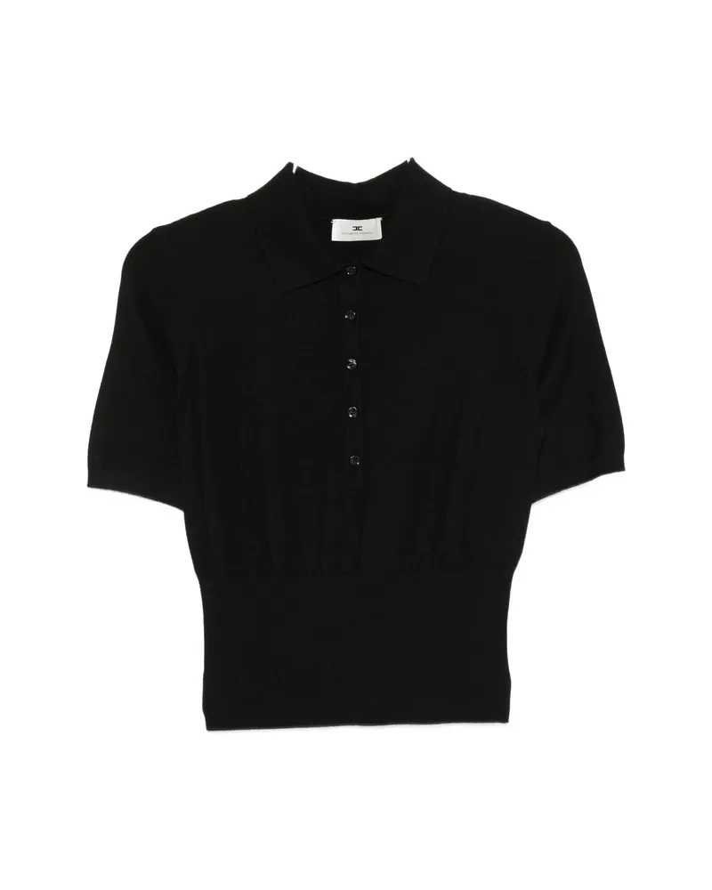 Elisabetta Franchi Ribbed-knit Short-sleeve Polo Shirt Black