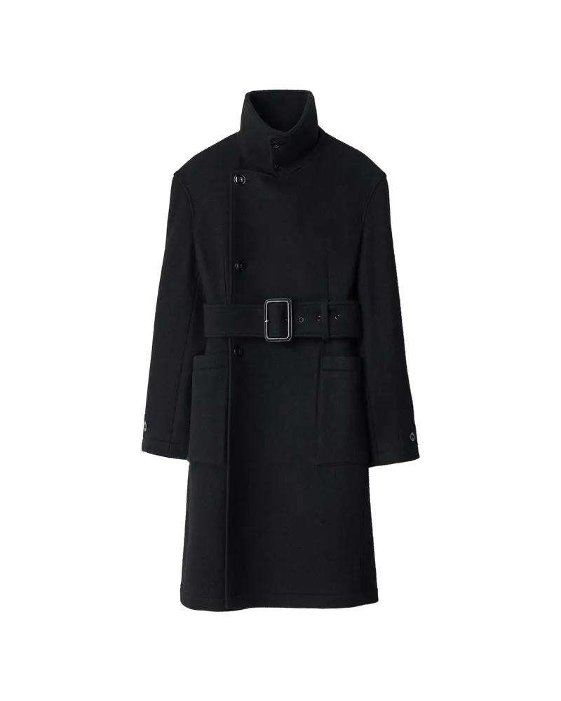 Christophe Lemaire Fitted Wrap Coat In Felted Wool And Alpaca Blend Black