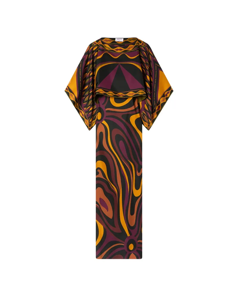 Emilio Pucci Marmo Print Silk Dress With Cape Black
