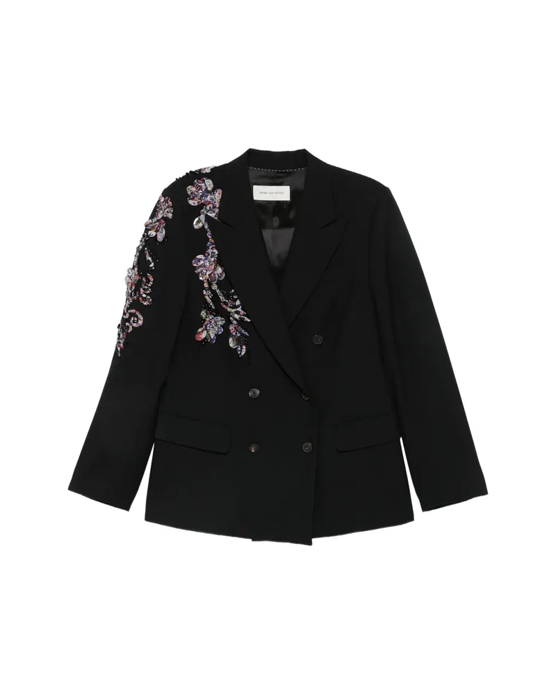 Dries van Noten Floral-embellished Double-breasted Jacket Black