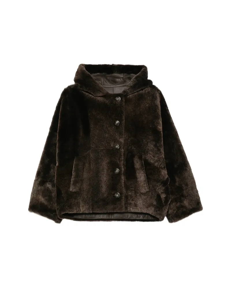 Yves Salomon Hooded Button-fastening Jacket Brown