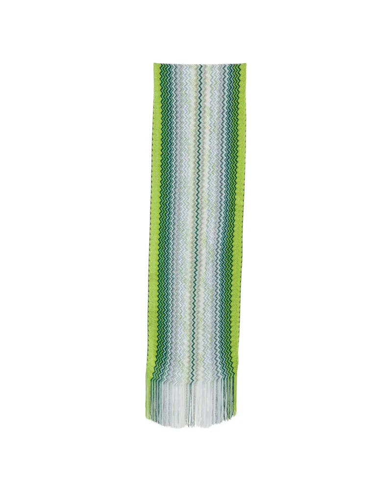 Missoni Zigzag-knit Fringed Scarf Green