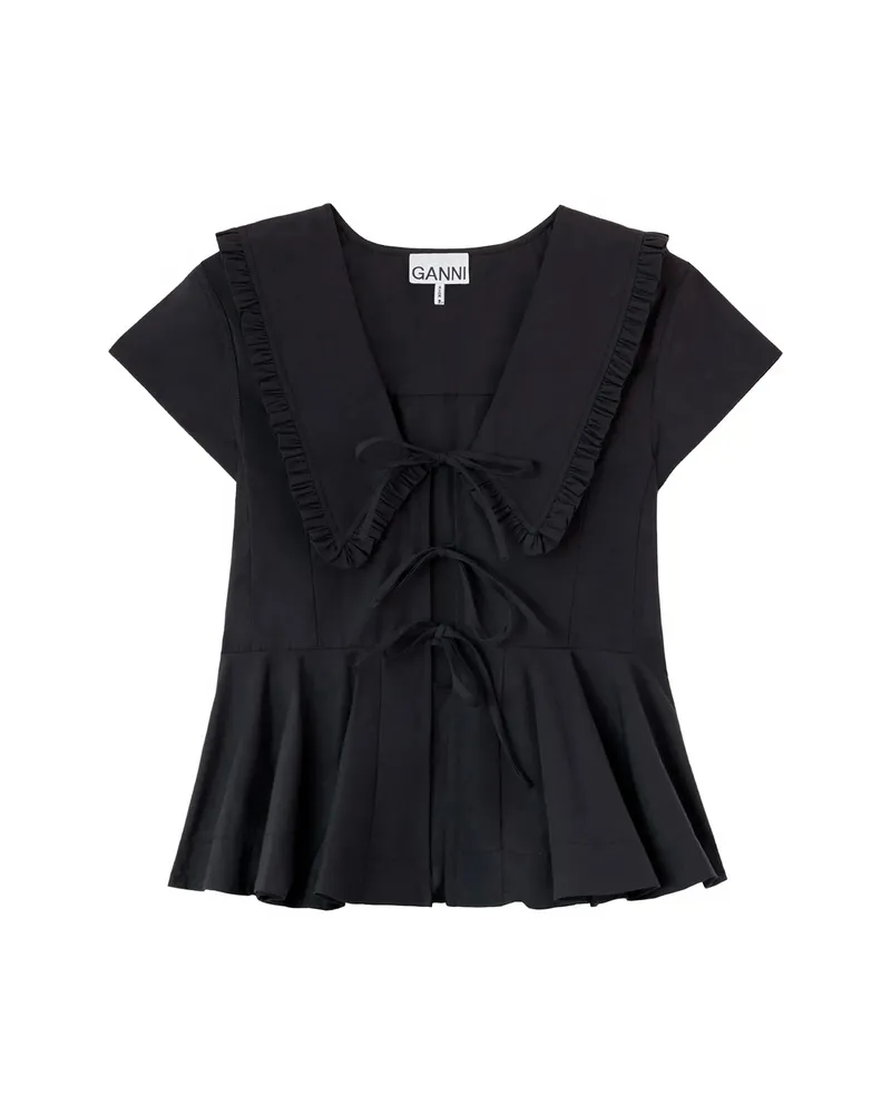 Ganni Ruffled-collar Peplum Blouse Black