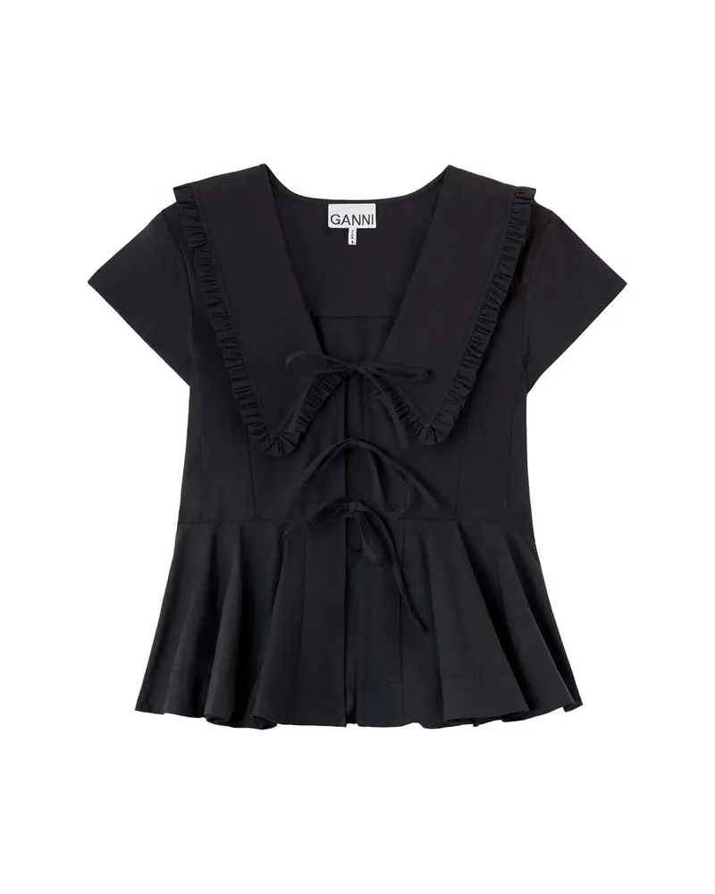 Ganni Blouse In Cotton Poplin Black