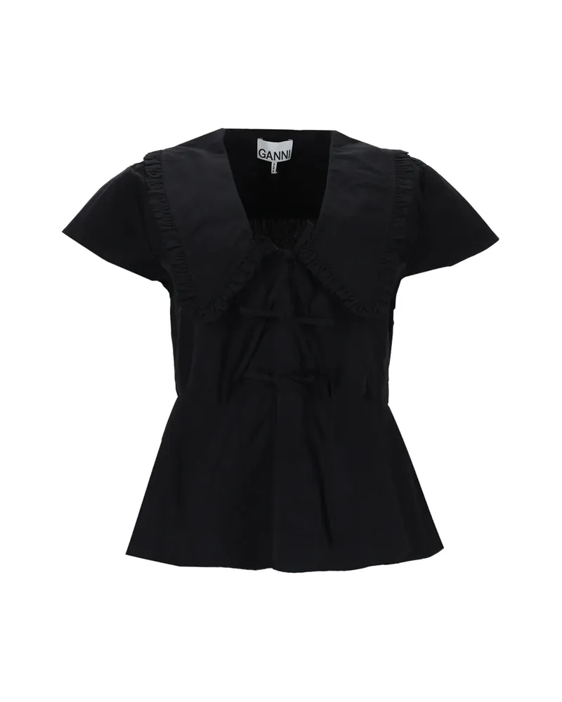 Ganni Blouse In Cotton Poplin Black