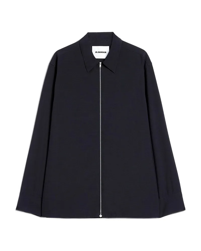 Jil Sander Zip Long-sleeve Wool Shirt Blue