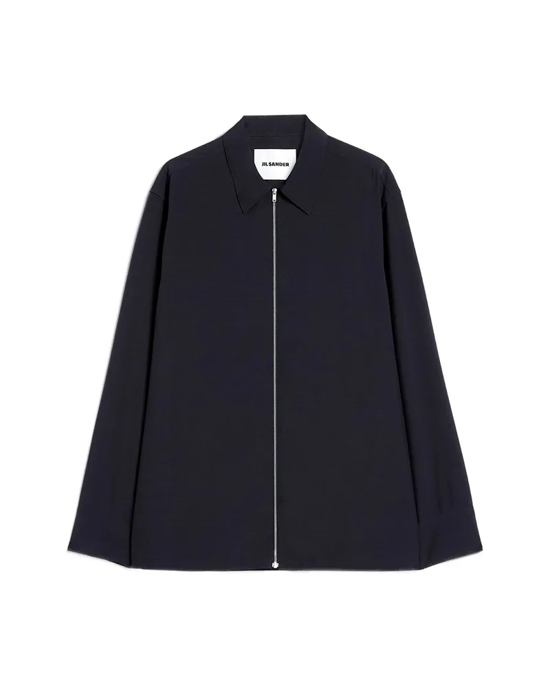 Jil Sander Wool Poplin Zip-up Shirt Blue
