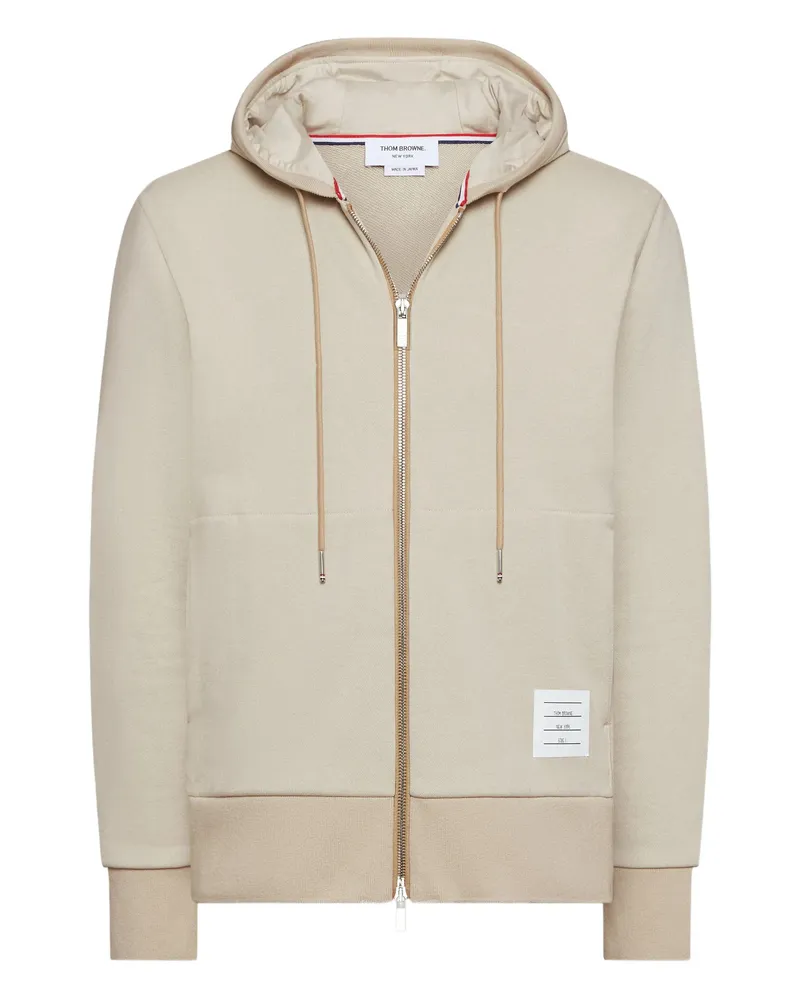 Thom Browne 4-Bar Zip-up Hoodie Neutrals
