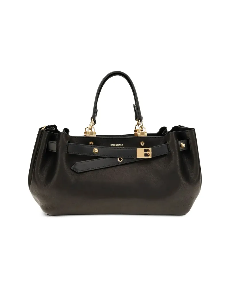 Balenciaga Buckled Leather Shoulder Bag Black