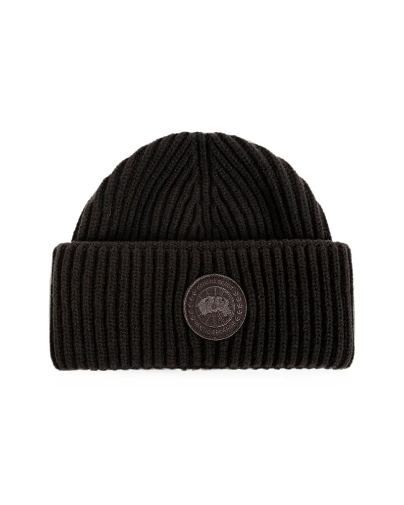 Canada Goose Logo-patch Ribbed-knit Beanie Hat Brown