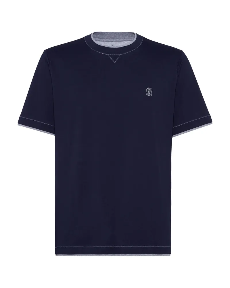 Brunello Cucinelli Logo-embroidered T-shirt Blue
