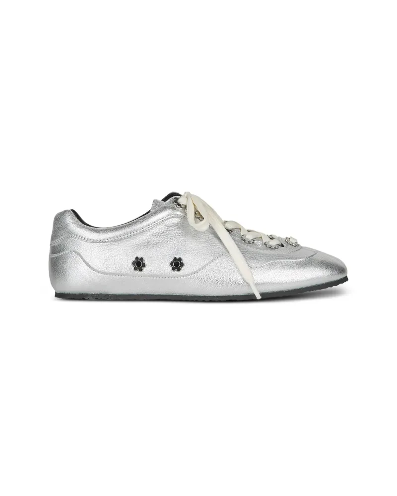 Cecilie Bahnsen CBBlaise Flower-embellished Leather Sneakers Silver