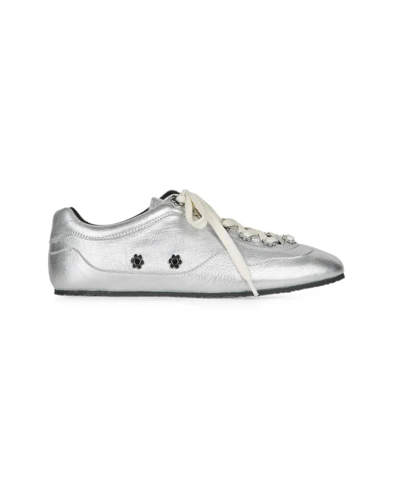 Cecilie Bahnsen CBBlaise Flower-embellished Leather Sneakers Silver