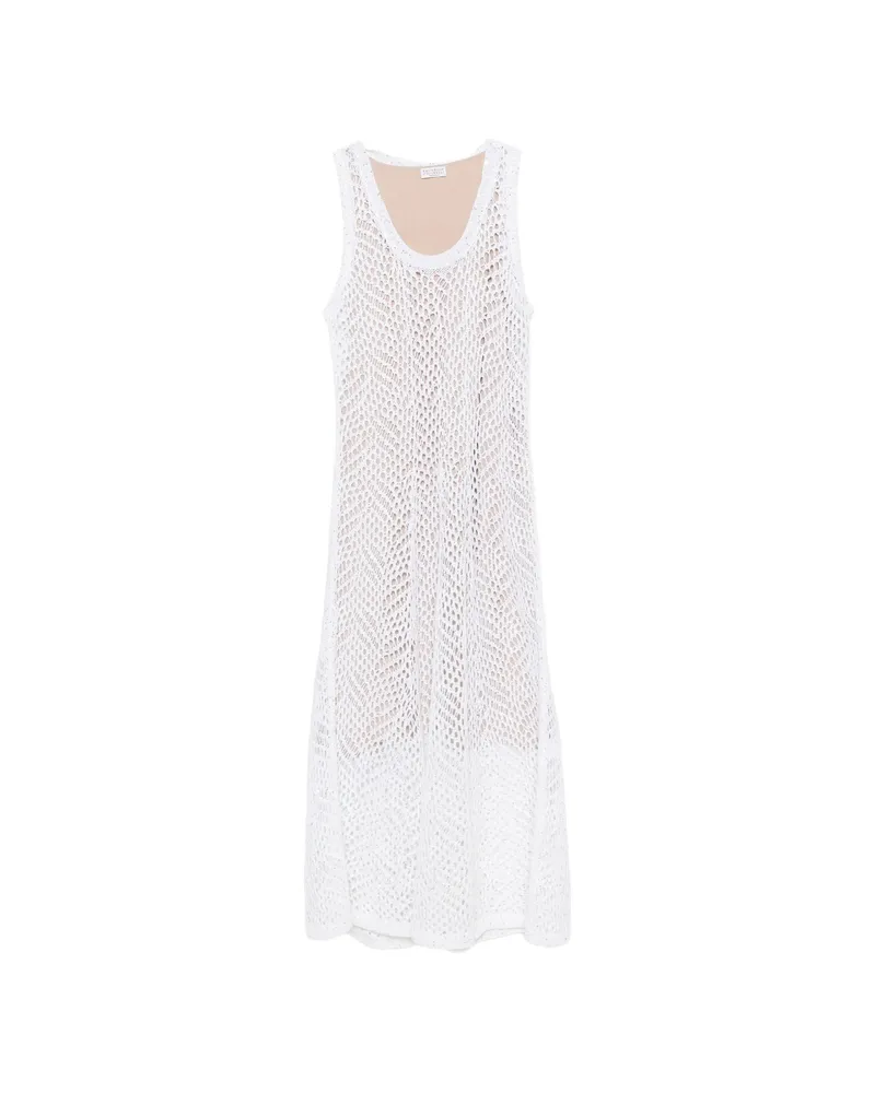 Brunello Cucinelli Sequin-embellished Crochet-knit Midi Dress White