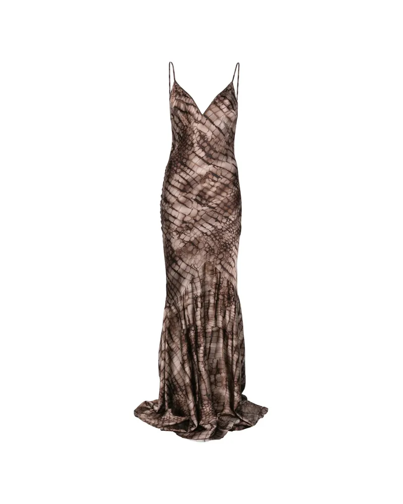 Elisabetta Franchi V-neck Printed Maxi Dress Brown