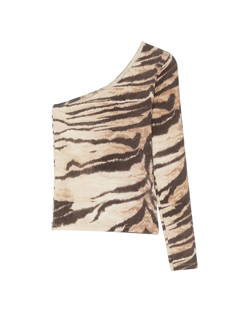 Baserange Tiger-print One-shoulder Blouse Neutrals