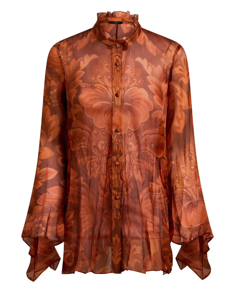 Etro Pleated Floral-print Shirt Red