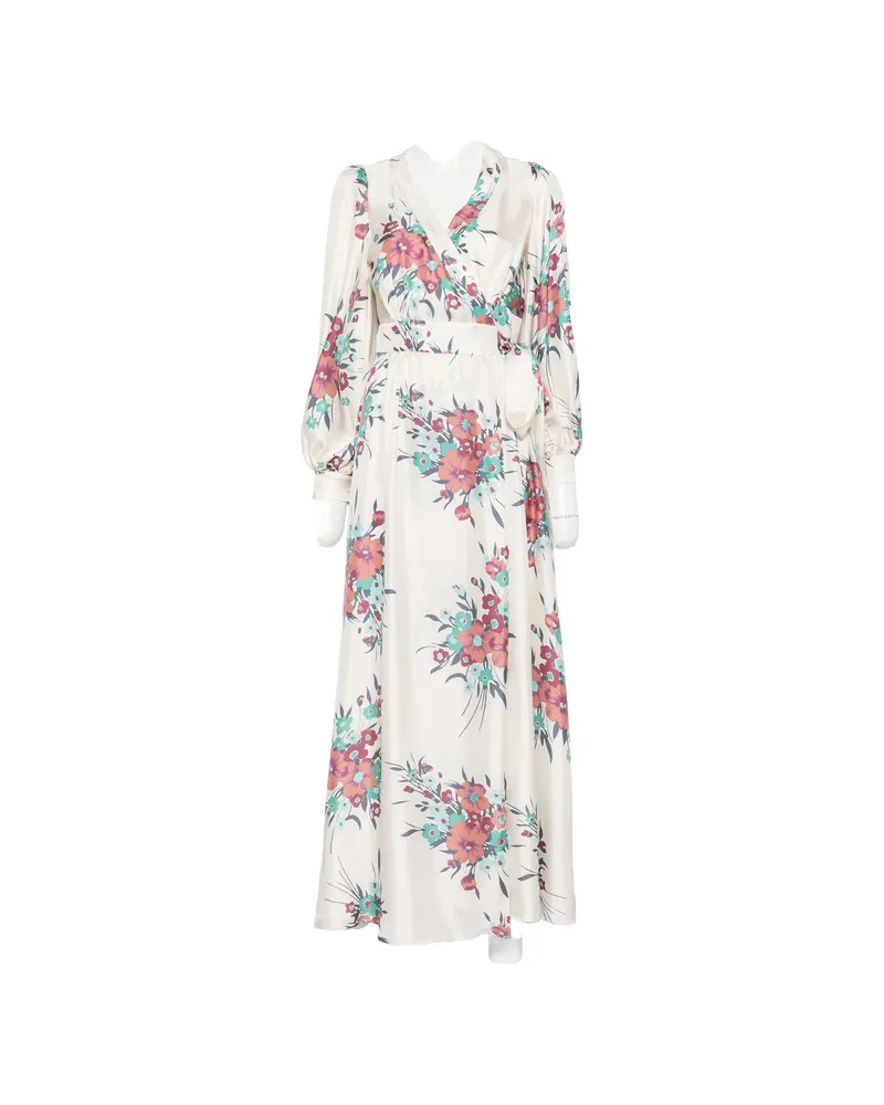Raquel Diniz Aurora Floral-print Silk-satin Maxi Dress Neutrals