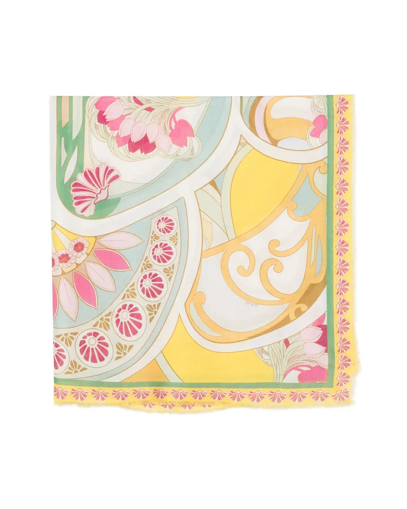 La DoubleJ Floral-print Graphic-pattern Scarf Green