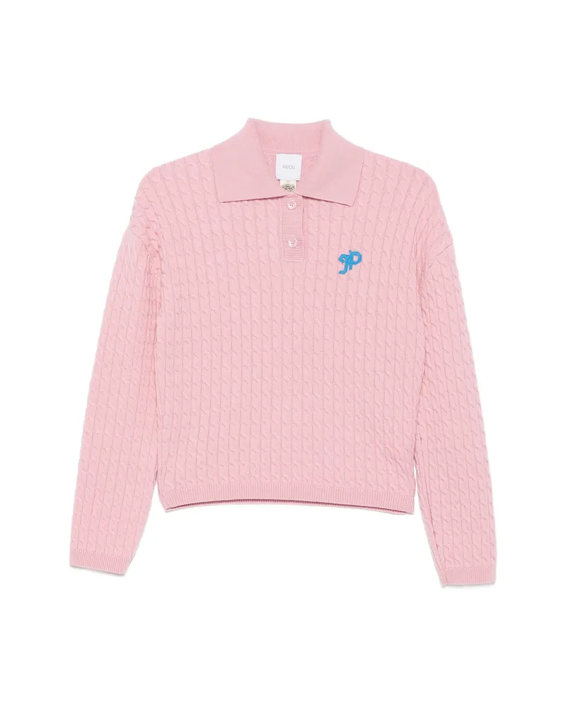 Patou JP Cable-knit Polo Sweater Pink