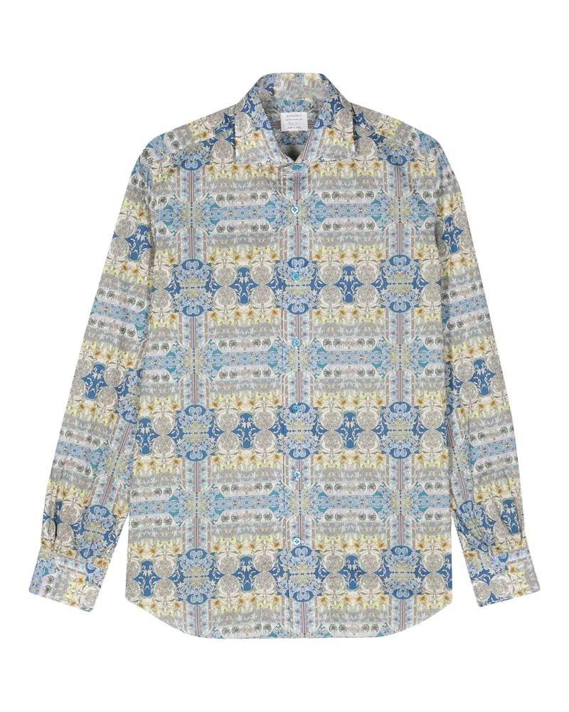 MAZZARELLI Floral-print Cotton Shirt Blue